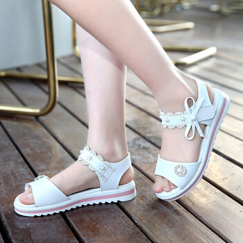 女童凉鞋夏季公主凉鞋韩版小女孩软底中大童真皮儿童凉鞋 白色现货