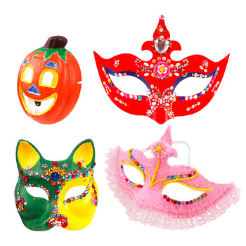 儿童舞会派对纸浆手绘白色幼儿园手工材料包 南瓜面具 diy皇冠面具