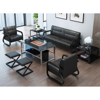 办公沙发茶几组合接待室商务小型三人位皮艺会客区简约现代 单人位