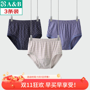 AB内衣男士宽松中老年印花棉质抗菌内裤爸爸款自然腰舒适三角裤2609 印花（装） 3条 XL