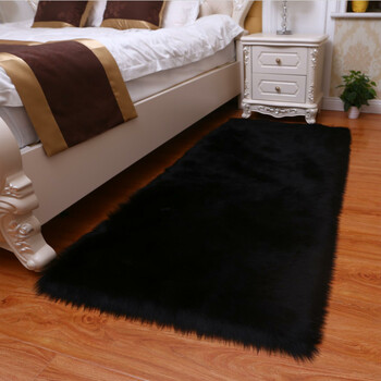 澳洲羊毛地毯长毛绒地毯卧室床边地毯客厅沙发坐垫 黑色 60cm*90cm