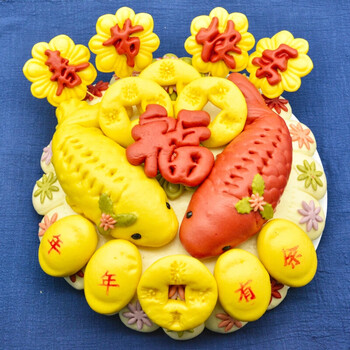 胶东花饽饽结婚盆鱼面鱼婚庆春节年货礼盒山东大馒头手工 1款-双鱼戏