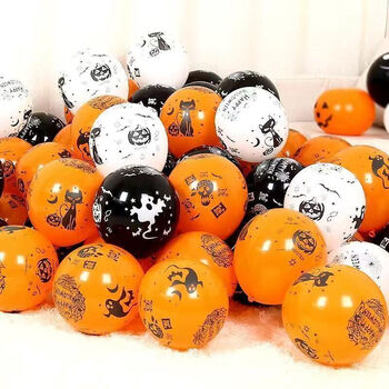 万圣节气球鬼节恐怖气球ktv酒吧幼儿园场景布置装饰橙色黑色气球 五面