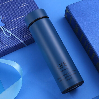 保温杯男女士不锈钢商务水杯韩版学生泡茶真空杯直身杯子 life深蓝色