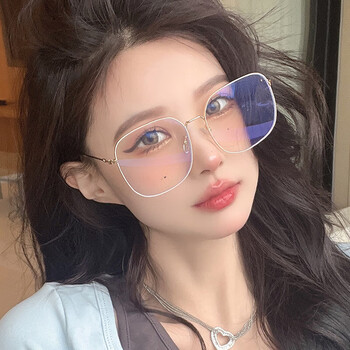 新款素颜拍照眼镜框简约韩版防蓝光眼镜女生电脑护眼手机护目镜 卡其