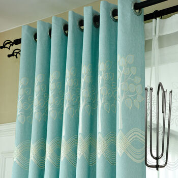 成品家用简约现代欧式客厅卧室遮光窗帘整套窗帘 果绿色发财树挂钩款