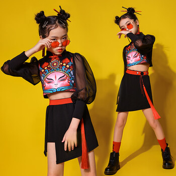 潮童旺女大童演出服中国风女童潮服国潮套装爵士舞新款t台走秀演出