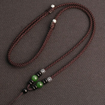 漫风情925银和田碧玉手工编织黑绳吊坠挂绳项链绳子翡翠和田玉挂件绳