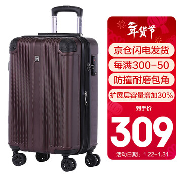 SUISSEWIN祥兴拉杆箱耐磨旅行箱万向轮行李箱可扩展密码箱20吋登机箱红002S