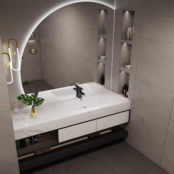 威曼森(weimansen) 网红款轻奢现代岩板浴室柜无缝陶瓷一体盆洗手洗脸