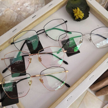 淡泊tenpro8839b钛眼镜框多边形不规则素颜大脸细框双色眼镜架 黑银色