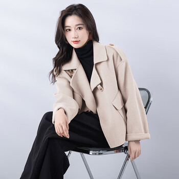 eynl羊绒大衣100女双面羊绒短款羊毛呢子大衣女双面尼子2022年秋冬