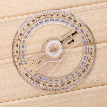 360度全圆量角器批发 圆角尺 带指针透明角度测量尺 便携直径10cm 100