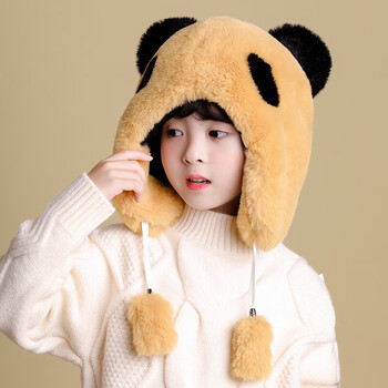 儿童帽子男冬季加绒加厚保暖防风护耳可爱毛绒帽女童套头帽 黄色 均码