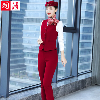 空少空姐制服高铁地铁乘务员工装ktv服务员工作服酒红色马甲西裤女款s