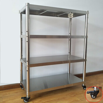 带轮的小型置物架 带轮子厨房置物架不锈钢货架可移动收纳整理微波炉