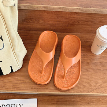 厚底情侣人字拖鞋女潮防滑时尚百搭网红外穿夹脚海边松糕沙滩 橘色