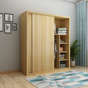 简易木质两门小衣柜衣橱简约现代移门衣柜 【升级实木板】浅胡桃色 a