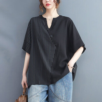 ny200斤胖mm加肥加大码女装胖妹妹夏季新款条纹拼接短袖衬衫上衣小vny