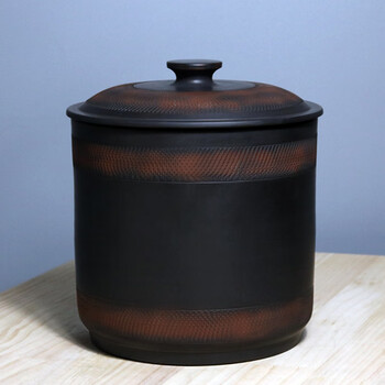 云南建水紫陶茶罐老式米缸陶瓷带盖家用20斤防虫防 黑色茶缸