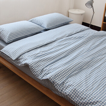 浅蓝小格日系格子被套全棉被罩斜纹 浅蓝小格 1.8床选床单250*230