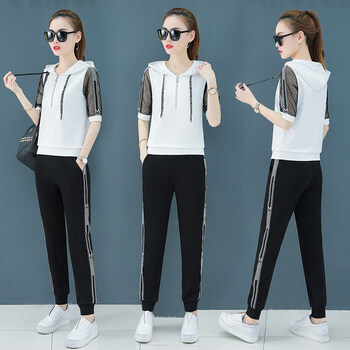 【 京东优选】2019夏装新款女装时尚休闲运动服套装女夏季纯棉半袖