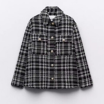 复古人造珍珠格子纹理衬衫夹克外套7958116093黑色zara原标xszara原标