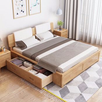 东半球 床 北欧实木床双人床1.8米1.5米 原木色(箱框结构 1.5米单床