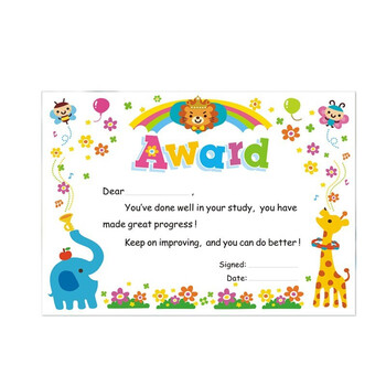 刻沫幼儿园小奖状小学生教学奖励儿童创意英文表扬信英语奖状20张
