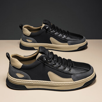 路易斯悍马鞋男春季新款潮流百搭板鞋男士皮鞋高级感舒适小白潮鞋黑色