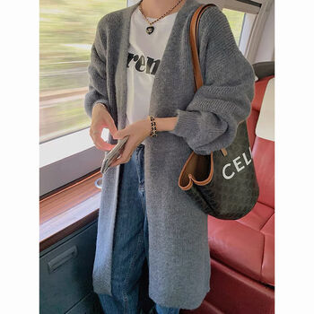 韩版宽松慵懒睡衣风毛衣开衫女长款上衣针织衫大披肩外搭披肩外套hxm