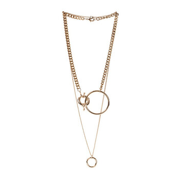 新款欧美简约百搭多层圆环网红项链金属个性街头毛衣链子女潮流 a金色