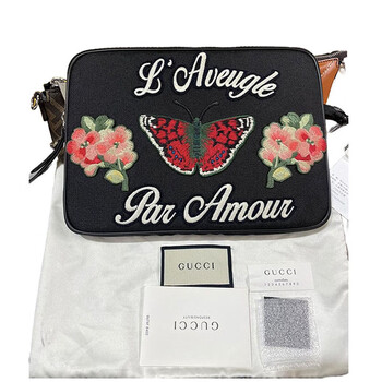 古驰/gucci黑色手包立体花卉蝴蝶刺绣手拿包 男女同款