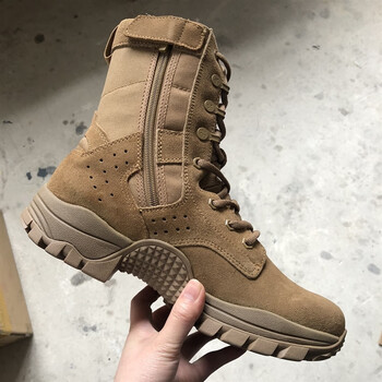 门没闩大虎作战靴瑞安大虎 新式棕色战靴高帮防穿刺作战靴 大虎棕色