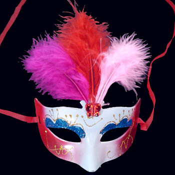 发光面具彩色羽毛面具女半脸面具儿童舞会表演面具一件 红色