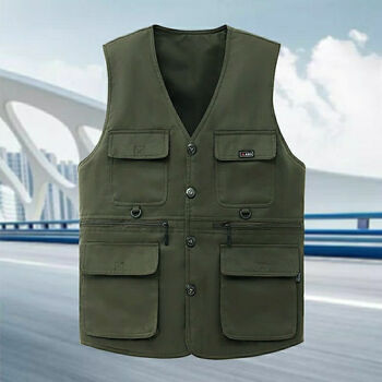 马甲男工装多兜电工多口袋摄影马甲中老年马甲爸爸钓鱼坎肩四季款 军
