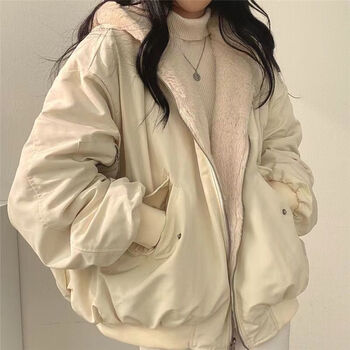 待婉双面穿棉衣外套女2022冬季韩版宽松bf棉服潮ins棉袄高颜值女 米