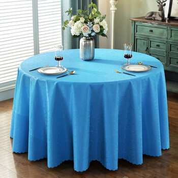 防烫免洗圆桌布酒店饭店家用圆形大圆桌布台布餐桌布布艺 勾花 天蓝色