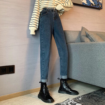 牛仔裤女春秋季高腰显瘦宽松阔腿直筒老爹裤子高街ins潮蓝灰色常规款s