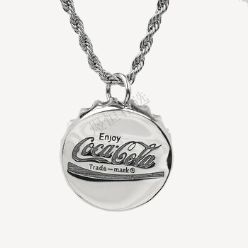 可口可乐瓶盖项链 s925纯银项链男潮ins冷淡风朋克嘻哈百搭可口可乐