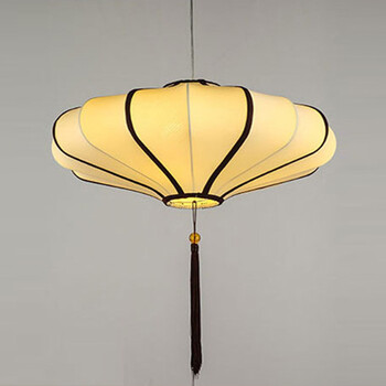 定做现代中式布艺灯笼吊灯 手绘圆形古典茶楼火锅店餐厅工程吊灯 米