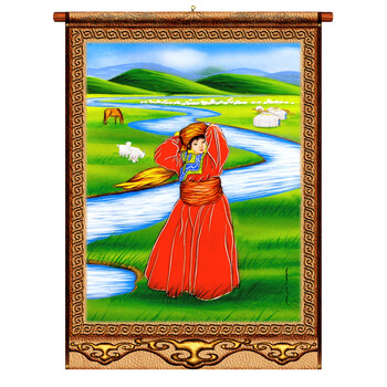 【精选好物】蒙古元素壁画 皮画草原挂毯风景画挂画竖版免打孔壁画