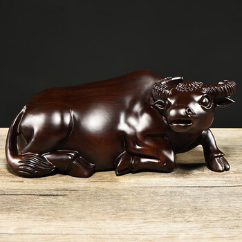 皇和鑫 花梨木雕摆件木制十二生肖卧牛木浮雕装饰红木动物工艺品送礼
