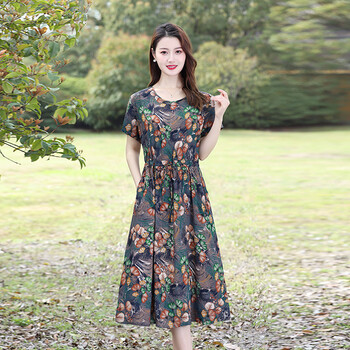 东品良衣夏天妈妈连衣裙50到60岁新款夏季中年妇女穿的绸宽松收腰50岁