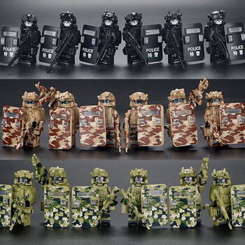 仔猎豹特种兵关节可动拼装军事幽灵防爆8战狼9玩具18人全副武装18盾桶