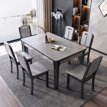 亮光岩板餐桌实木餐桌椅组合轻奢现代简约 哑光阿玛尼灰(12mm岩板) 1