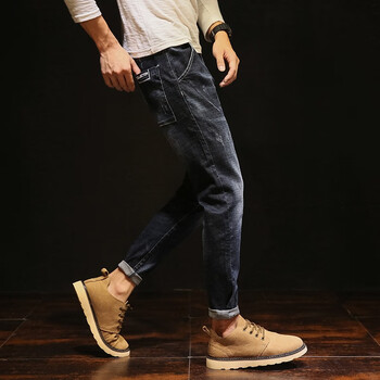 莫飒 男士牛仔裤男秋冬季加绒加厚弹力牛仔裤男修身直筒阔腿裤宽松