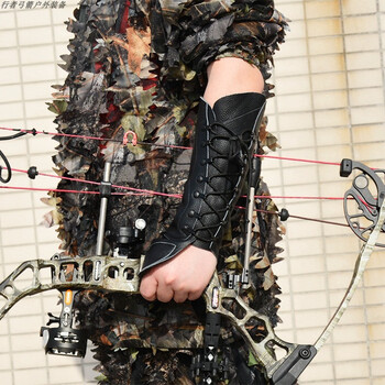 新款牛皮护臂美猎传统弓反曲弓护具射箭柔软护手游戏 黑色