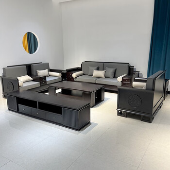 木艺人muyiren 新中式乌金檀木全实木沙发客厅家具现代中式储物沙发