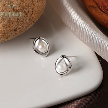 富丽宝丽s925银新品晨间荷语巴洛克珍珠耳钉耳环耳饰首饰品银饰男生送